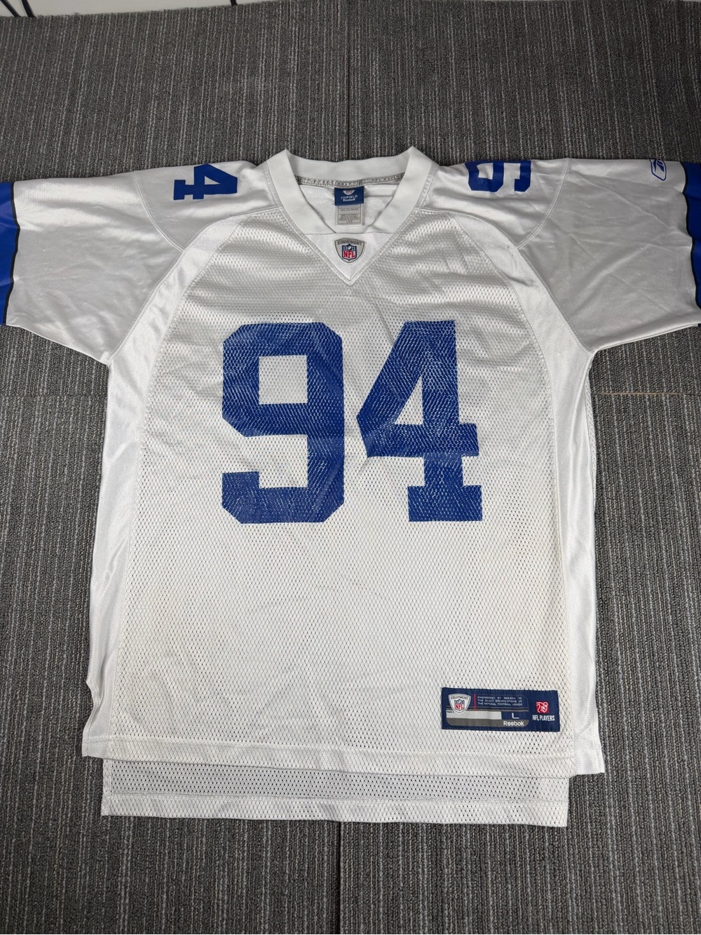 Dallas Cowboys Football Jersey Mens L White DeMarcus Ware 94 Reebok NFL